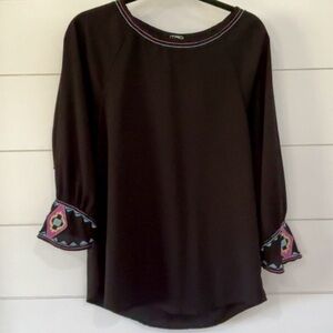 Itro Black Top with Embroidered Accents